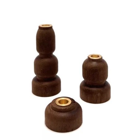 Set 3 bougeoirs bois terracotta & laiton naturel - Grand modèle
