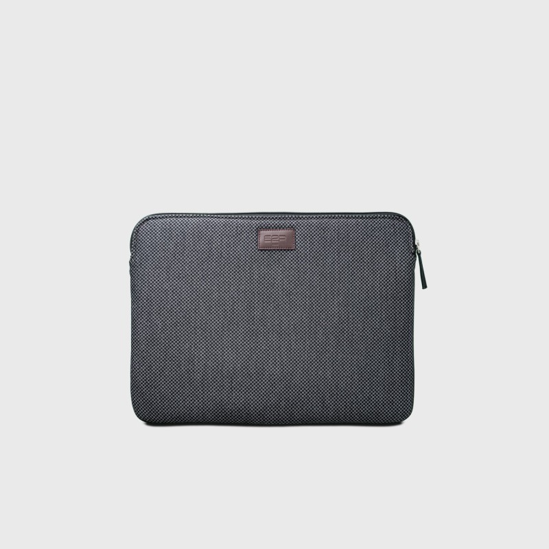 Entre 2 Rétros Pochette ordinateur 15" grise, bandes noire/blanche/vin