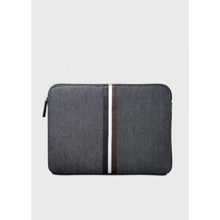 Entre 2 Rétros Pochette ordinateur 15" grise, bandes noire/blanche/vin