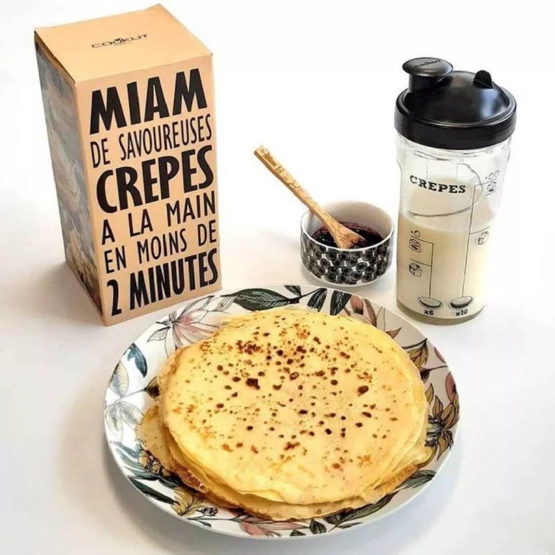 Shaker à crêpes Miam Cookut – Recettes imprimées & zéro grumeaux