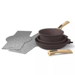 Trio Poêles + Casserole Cookut – Taupe Moka | Poignées amovibles, sans PFAS, four & induction 