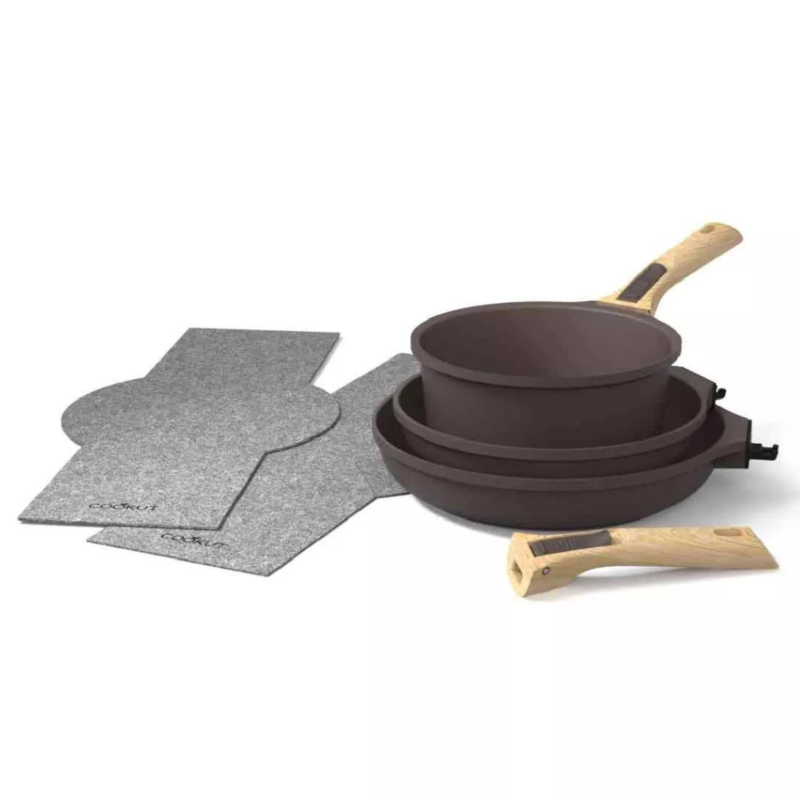 Trio Poêles + Casserole Cookut – Taupe Moka | Poignées amovibles, sans PFAS, four & induction 