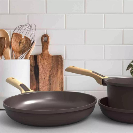 Trio Poêles + Casserole Cookut – Taupe Moka | Poignées amovibles, sans PFAS, four & induction 