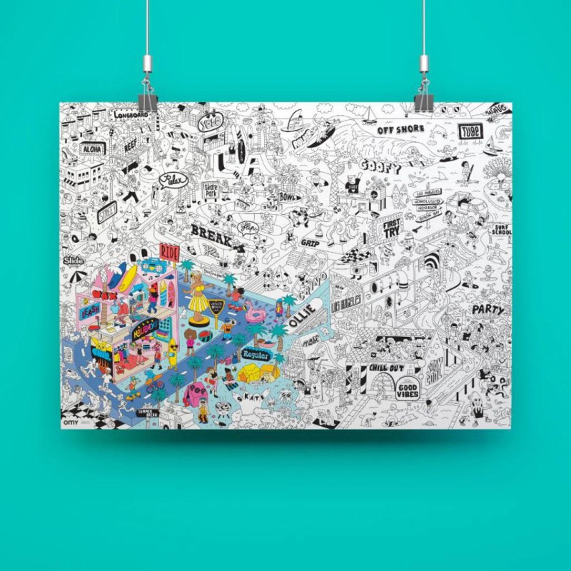 Poster géant et stickers - Surf & Skate - Omy