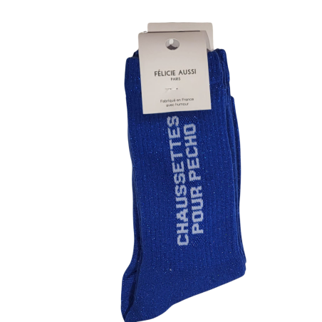 Félicie Aussi - Chaussettes Paillettes Pour Pécho Bleu Vif - Fabriquées en France