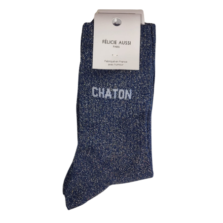 Félicie Aussi - Chaussettes Paillettes Chaton Bleu Marine