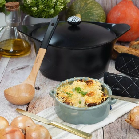 Set Louche & Cuillére bois Cookut – Ustensiles doux pour cocotte et poêle – Noir Graphite