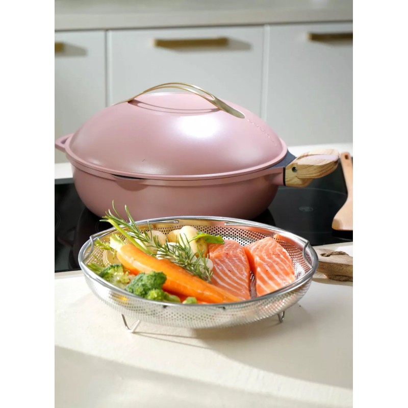 La Fabuleuse Cookut – Poêle multifonction 28 cm – Rose pivoine | 8 fonctions, couvercle auto-arrosage, sans PFOA 