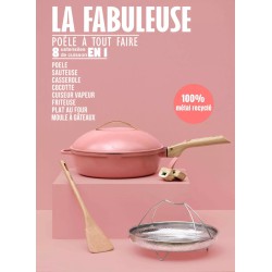 La Fabuleuse Cookut – Poêle multifonction 28 cm – Rose pivoine | 8 fonctions, couvercle auto-arrosage, sans PFOA 