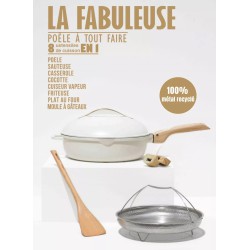 La Fabuleuse Cookut – Poêle multifonction 28 cm – Meringue | 8 fonctions, couvercle auto-arrosage, sans PFOA 