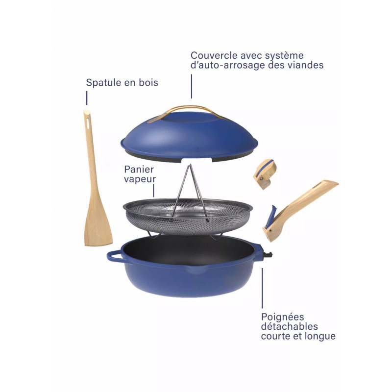 La Fabuleuse Cookut – Poêle multifonction 28 cm – Saphir | 8 fonctions, couvercle auto-arrosage, sans PFOA 