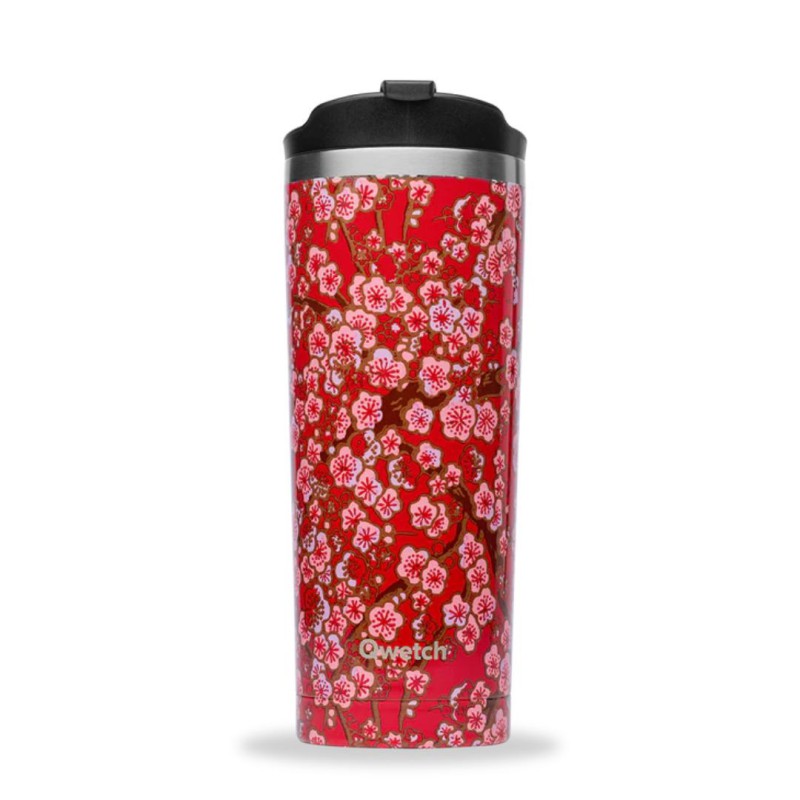 #Mug isotherme rouge 470 ml
#Motif fleurs élégant
#Maintien chaud 6h et froid 12h
#Mug de voyage Qwetch