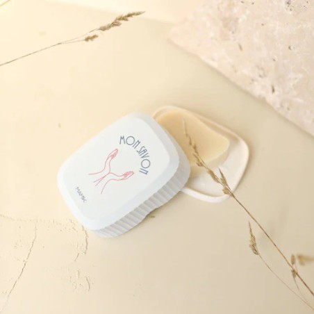 Boîte à savon gris bleuté "mon savon" - Mamik