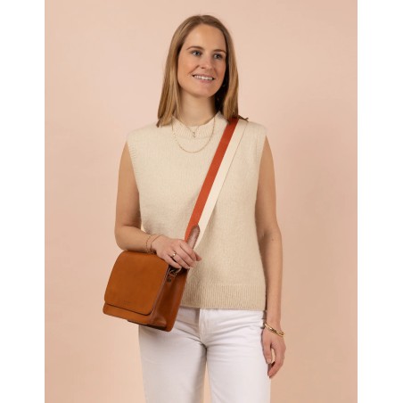 *O My Bag -  Striped Webbing Strap - Copper & White / Cognac Classic Leather