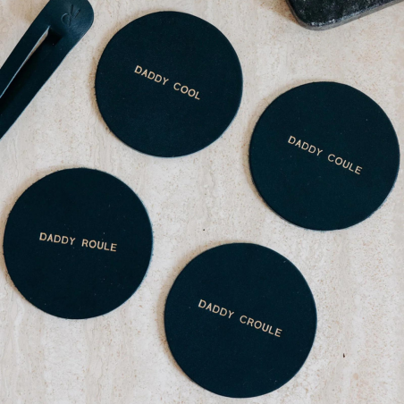 Les Raffineurs - Dessous de verre en cuir - Daddy cool-  BLEU CANARD
