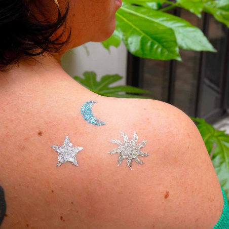 Pochoir Cosmique Si Si La Paillette - Tatouages Pailletés Etoiles et Lune