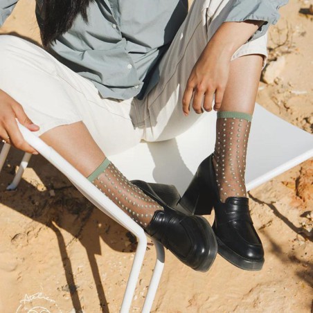 Chaussettes transparentes Crescent Dunes Sauge - Atelier Saint-Eustache