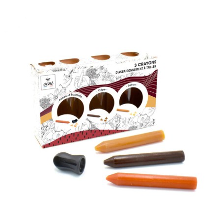 Ocni - Coffret Épicurien - 3 crayons à râper - Piment Espelette - Cèpe - Safran