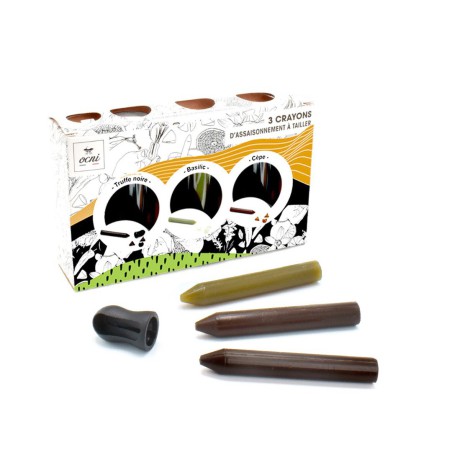 Ocni - Coffret Festin Festif - 3 crayons à râper -Truffe noire - Basilic - Cèpe