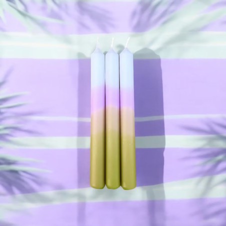 Ensemble de 3 bougies coniques colorées à la main - Pink Stories