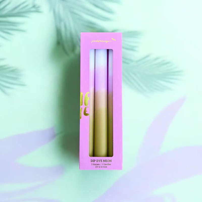 Ensemble de 3 bougies coniques colorées à la main - Pink Stories