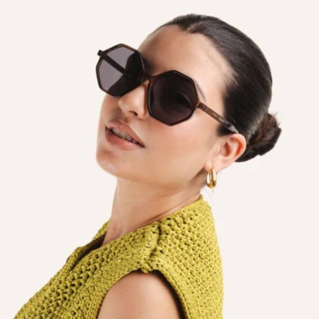 Charly Therapy - Lunettes solaires hexagonales monture recyclée - Frida marron