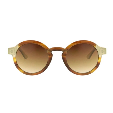Charly Therapy - Lunettes solaires couleur beige caramel à monture ronde recyclée - Belmont luma