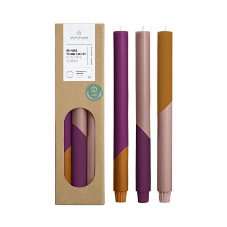 Set 3 Chandelles Diagonales Earthy Plum – Originalhome | Chandelles Végétales & Style