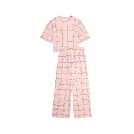 Pyjama coton bio gaufré carreaux orange – Certifié OEKO-TEX®, fabriqué au Portugal