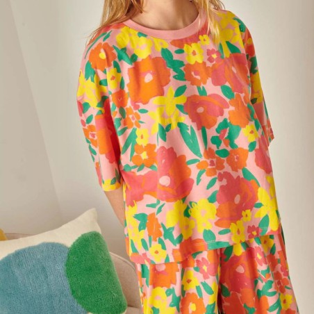 Pyjama coton bio gaufré carreaux orange – Certifié OEKO-TEX®, fabriqué au Portugal