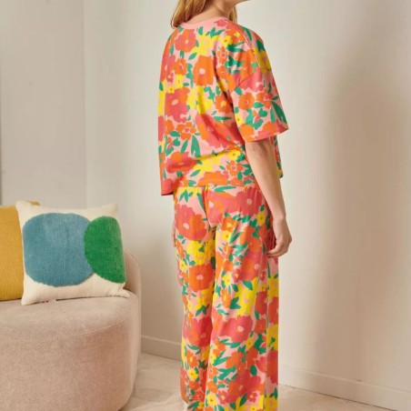 Pyjama coton bio gaufré carreaux orange – Certifié OEKO-TEX®, fabriqué au Portugal