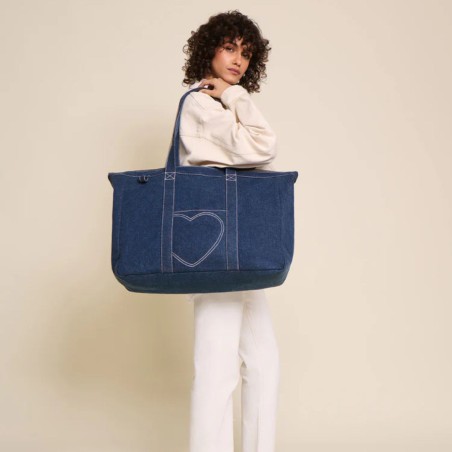 Cabas Cœur en Denim – sac cabas artisanal durable | émoi émoi