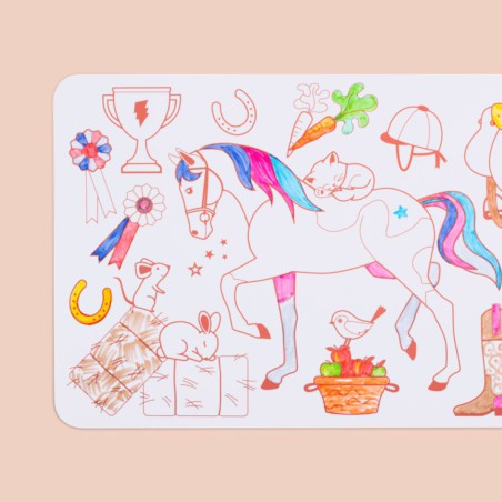 Mini Coloriage Réutilisable Poney Club – Set de table en silicone SuperPetit
