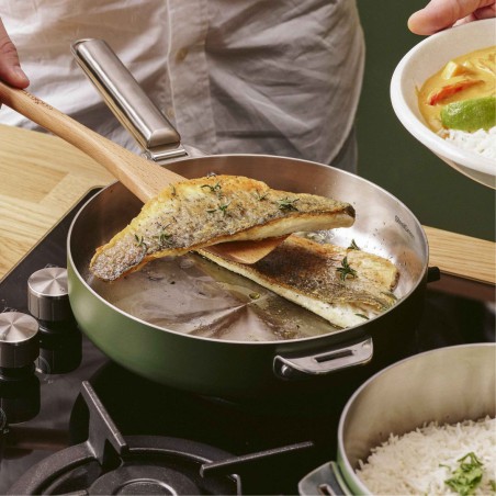 Poêle inox Cookut La Merveilleuse 24 cm – Vert Fougére | Sans nickel, tous feux, 2 L 