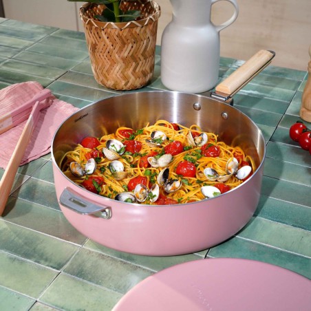 Sauteuse inox Cookut La Merveilleuse 28 cm – Rose Guimauve  | Sans nickel, 4,5 L, tous feux + four 