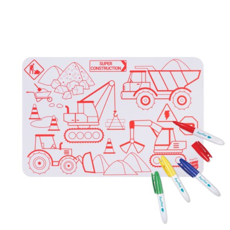 Mini Coloriage Réutilisable Super Construction – Set de table en silicone SuperPetit