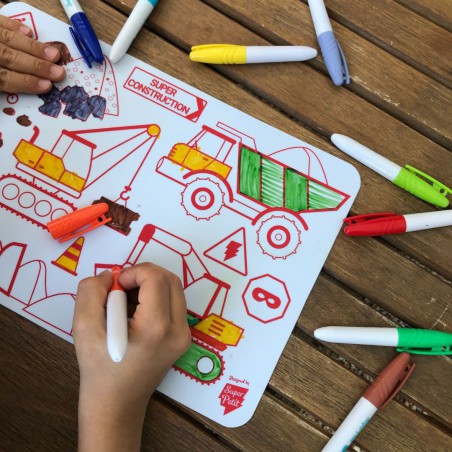 Mini Coloriage Réutilisable Super Construction – Set de table en silicone SuperPetit