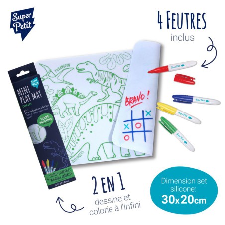 Mini Coloriage Réutilisable Dino – Set de table en silicone SuperPetit