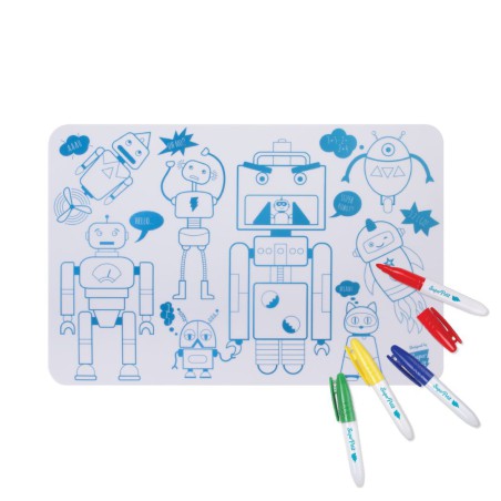Mini Coloriage Réutilisable Robot – Set de table en silicone SuperPetit