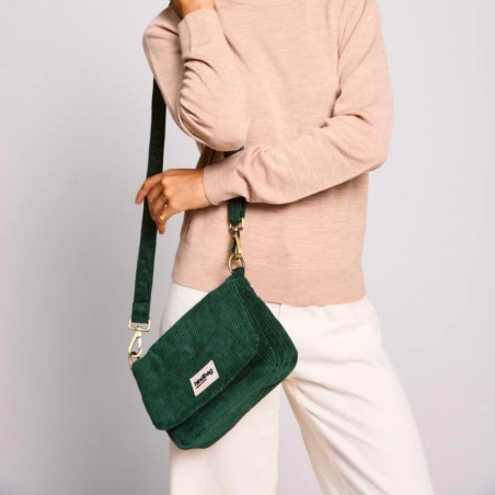 Sac à main Margault velours vert forêt – Hindbag, velours côtelé bio & design structuré