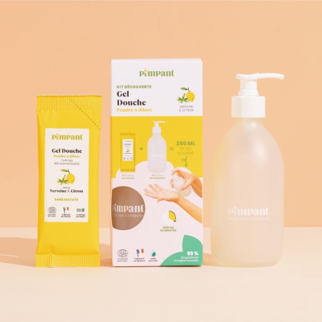 Kit découverte gel douche Verveine citron (1 bouteille + 1 stick) - Pimpant