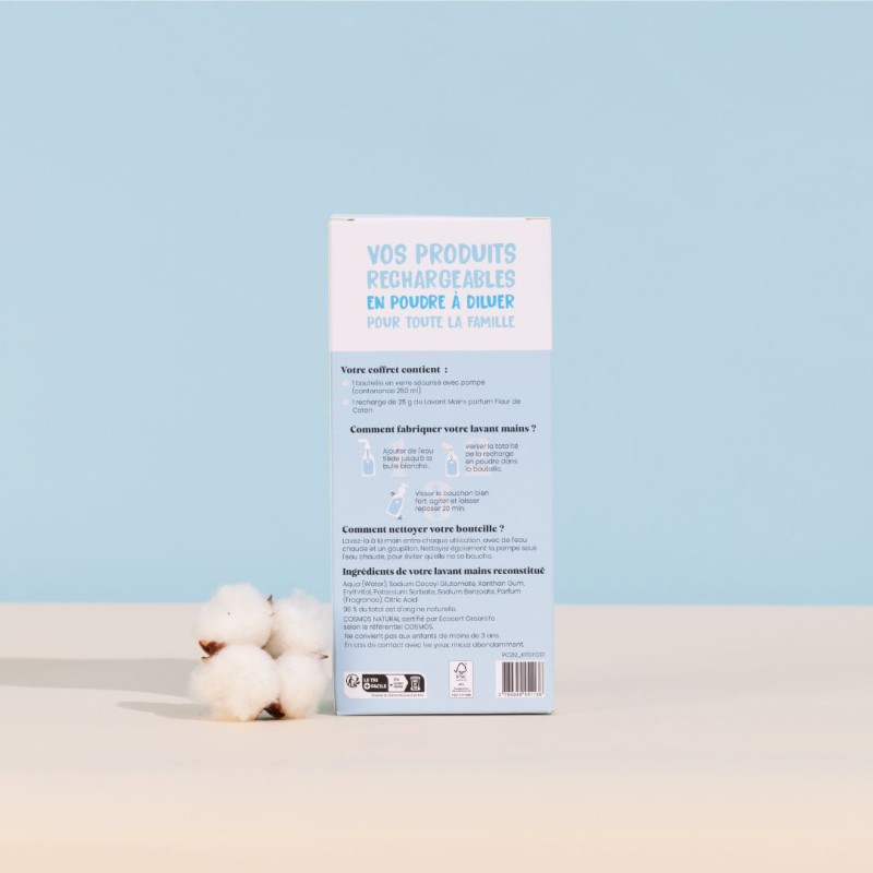 Kit découverte Lavant mains Fleur de coton (1 bouteille + 1 stick) - Pimpant