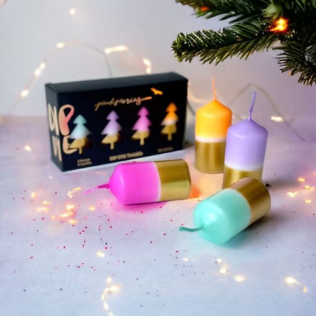 Bougies Pillar Dip Dye Twinkle Colour Diamonds – Pink Stories | Lot de 4 bougies décoratives