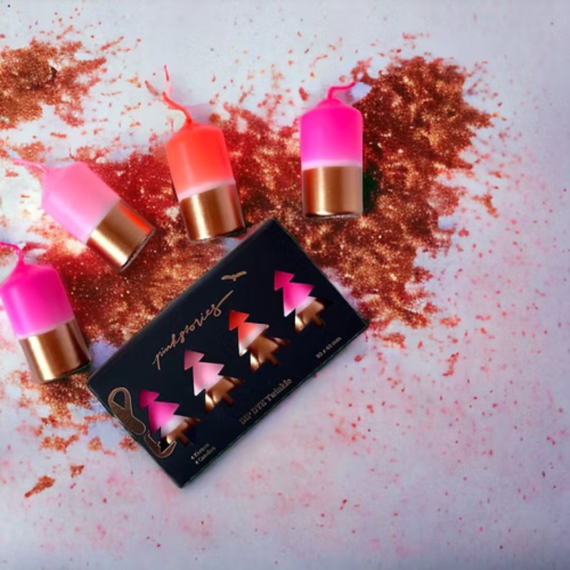 Bougies Pillar Dip Dye Twinkle Copper Diamonds – Pink Stories | Lot de 4 bougies décoratives