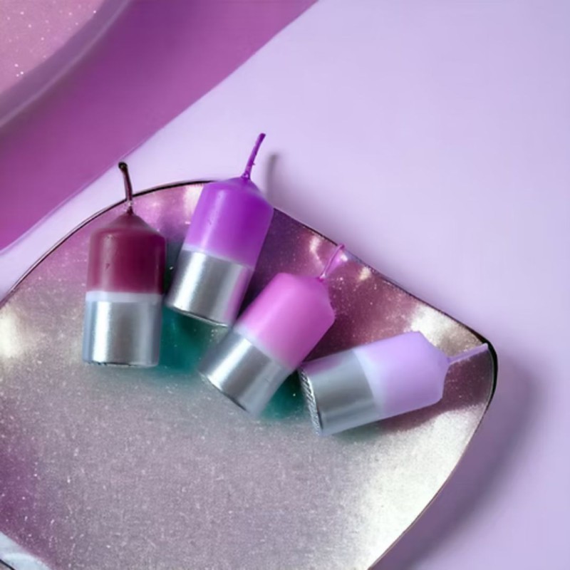 Bougies Pillar Dip Dye Twinkle Purple Diamonds – Pink Stories | Lot de 4 bougies décoratives