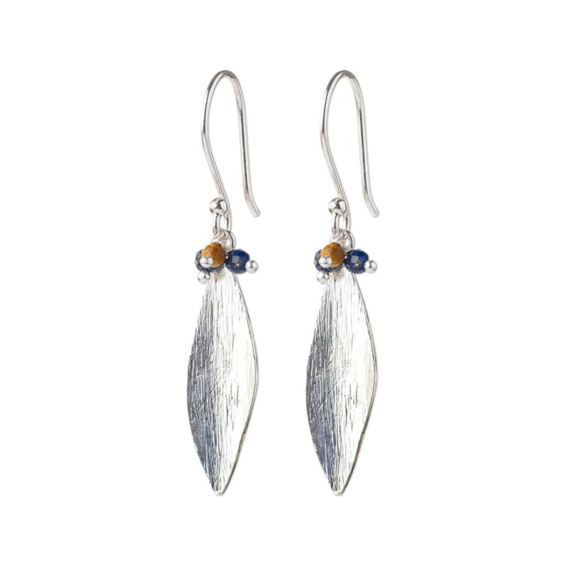 Boucles d'oreilles Longful Lapis Lazuli + Tiger Eye argentées - Beautiful Story