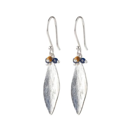 Boucles d'oreilles Longful Lapis Lazuli + Tiger Eye argentées - Beautiful Story