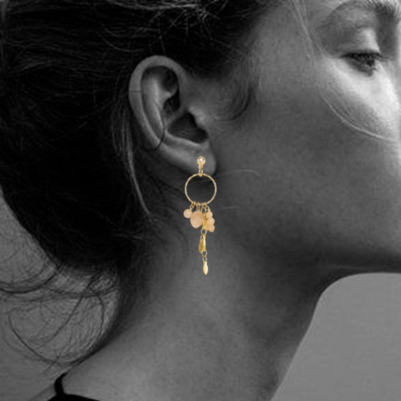 Boucles d’oreilles Baia Pêche – Pierre de lune & laiton doré | By Garance
