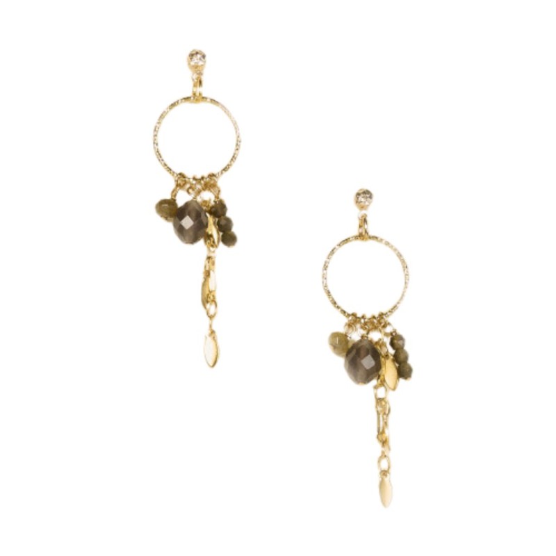Boucles d’oreilles Baia Gris – Obsidienne & Quartz fumé | By Garance