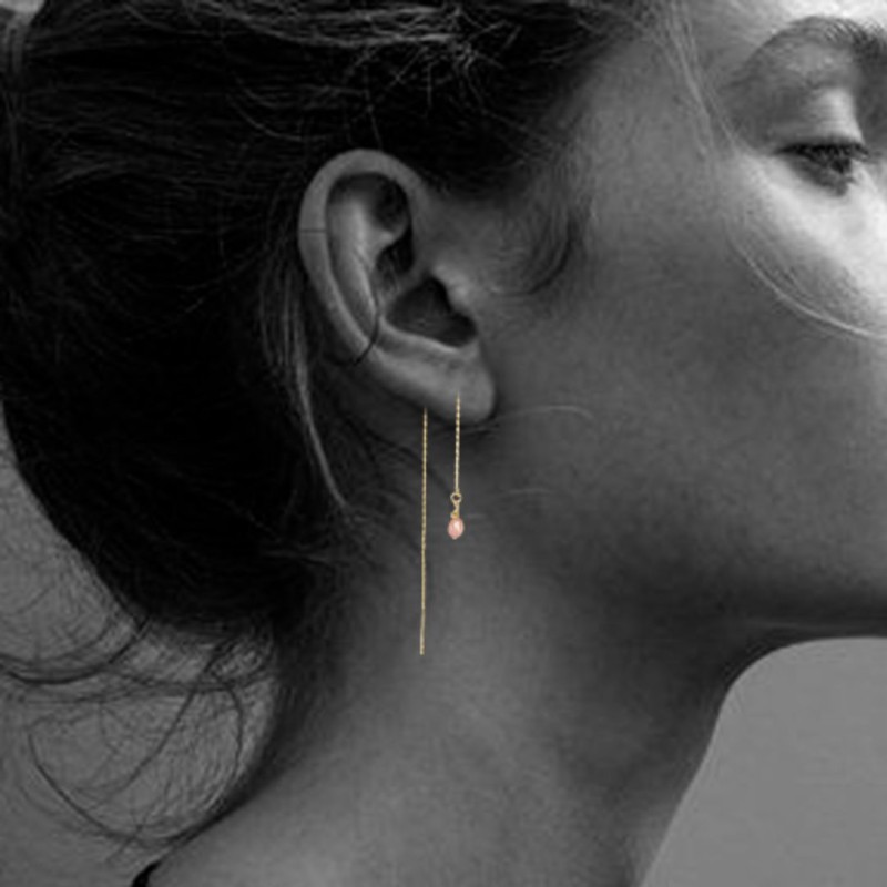 Boucles d’oreilles Bobi Rose – Bijou doré & pierre fine rose | By Garance